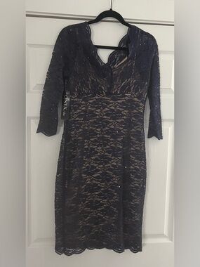 Onyx Nite Navy Lace Long-Sleeve V-Neck Dress